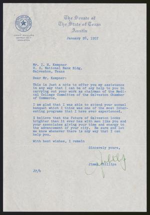 [Letter from Jimmy Phillips to Isaac H. Kempner, January 28, 1957]