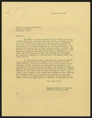 [Letter from Isaac H. Kempner to the Galveston Chamber of Commerce, November 12, 1958]