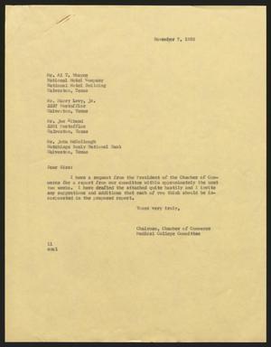 [Letter from Isaac H. Kempner to Medical College Committee, November 7, 1958]