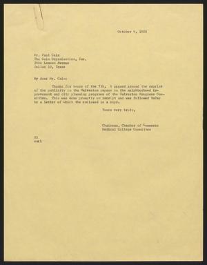 [Letter from Isaac H. Kempner to Paul Cain, October 9, 1958]