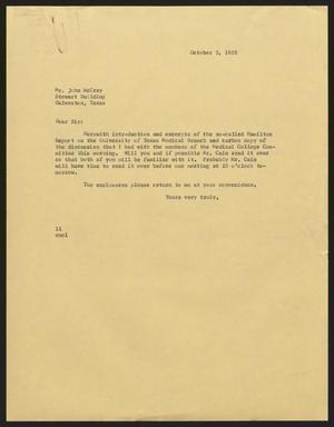 [Letter from I. H. Kempner to John McCray, October 3, 1958]