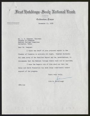 [Letter from John W. McCullough to Isaac H. Kempner, November 13, 1958]