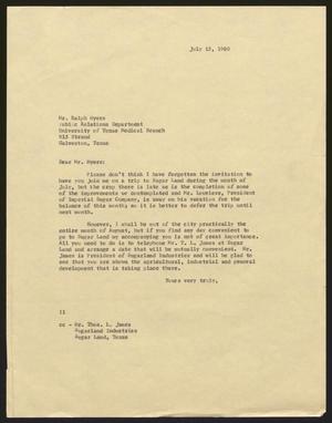 [Letter from Isaac H. Kempner to Ralph Myers, July 15, 1960]