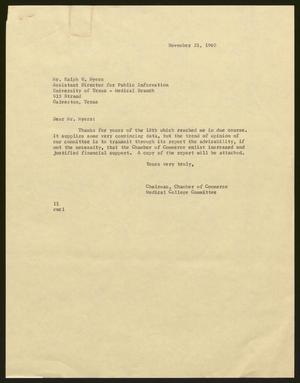 [Letter from Isaac H. Kempner to Ralph W. Myers, November 21, 1960]