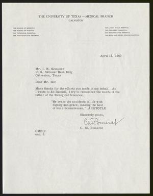 [Letter from C. M. Pomerat to I. H. Kempner, April 18, 1960]