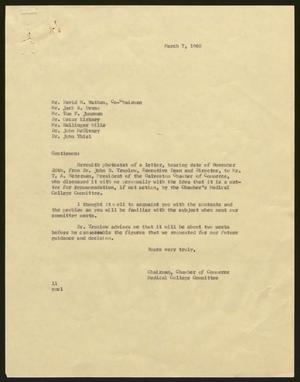 [Letter from I. H. Kempner to Medical College Committee, March 7, 1960]