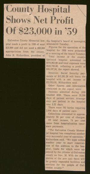 [Clipping: County Hospital Shows Net Profit Of $23,000 in '59]