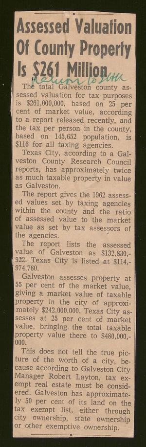 [Clipping: Assessed Valuation Of County Property Is $261 Million]