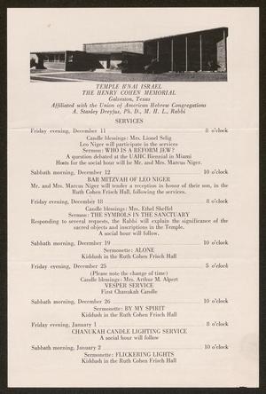 Primary view of object titled 'Congregation B'nai Israel [Bulletin], Volume 15, Number 5, December 1959'.