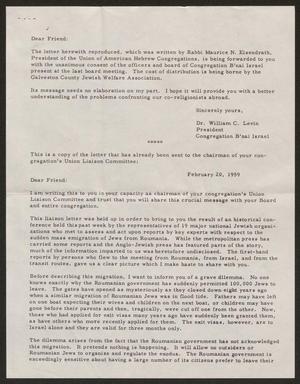 [Letter from Rabbi Maurice N. Eisendrath to Members of Congregation B'nai Israel, February 20, 1959]