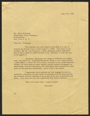 [Letter from I. H. Kempner to Mr. Rene Fribourg, April 25, 1959]