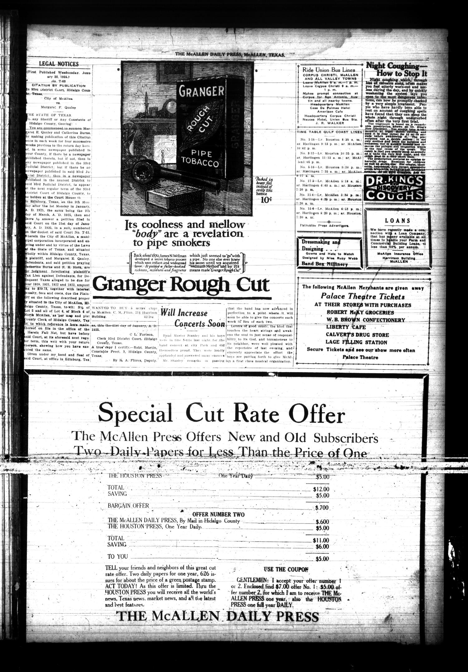 McAllen Daily Press (McAllen, Tex.), Vol. 5, No. 66, Ed. 1 Saturday, February 28, 1925
                                                
                                                    [Sequence #]: 3 of 4
                                                