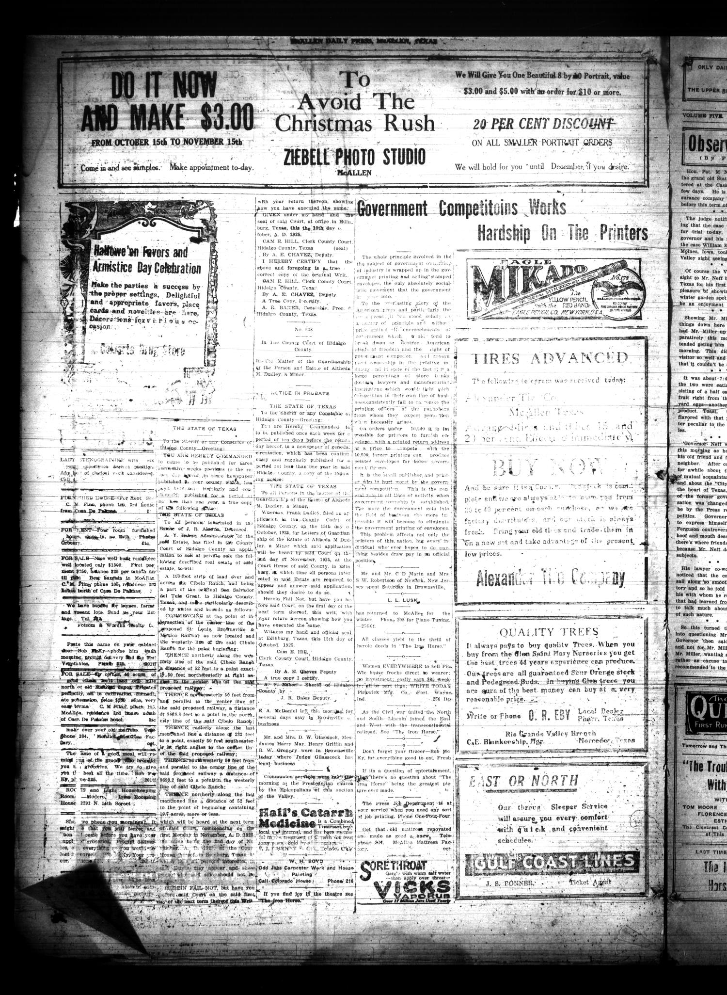McAllen Daily Press (McAllen, Tex.), Vol. 5, No. 257, Ed. 1 Monday, October 19, 1925
                                                
                                                    [Sequence #]: 8 of 8
                                                