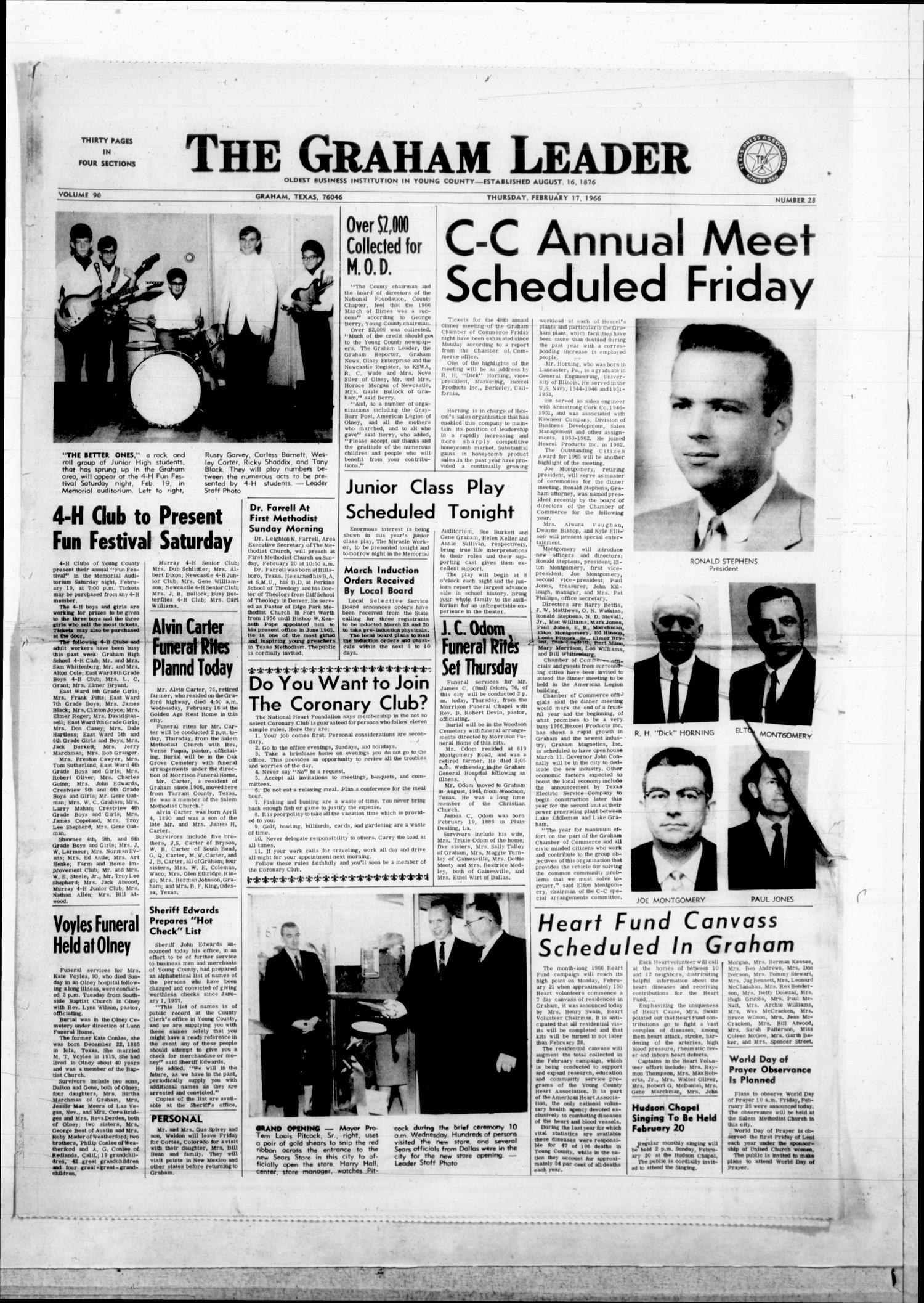 The Graham Leader (Graham, Tex.), Vol. 90, No. 28, Ed. 1 Thursday, February 17, 1966
                                                
                                                    [Sequence #]: 1 of 18
                                                