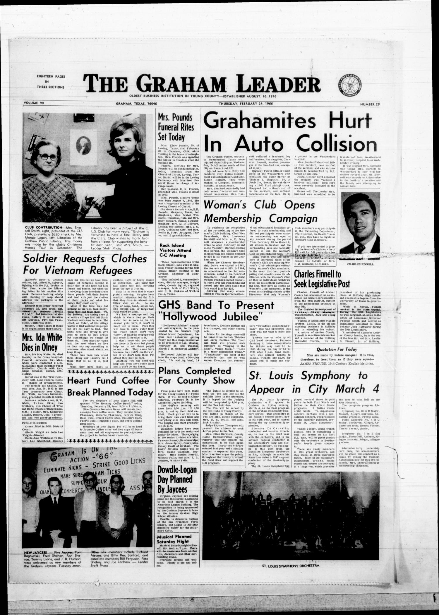 The Graham Leader (Graham, Tex.), Vol. 90, No. 29, Ed. 1 Thursday, February 24, 1966
                                                
                                                    [Sequence #]: 1 of 16
                                                