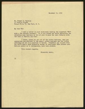 [Letter from I. H. Kempner to Robert M. Harriss, December 17, 1955]