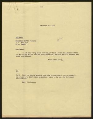 Primary view of object titled '[Letter from I. H. Kempner to Hawaiian Exotic Flowers, December 10, 1955]'.