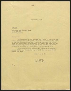 [Letter from I. H. Kempner to Hollister Drug Company, Ltd., September 1, 1955]
