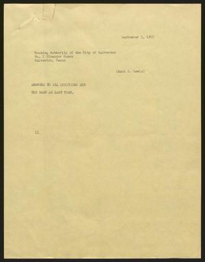 [Letter from I. H. Kempner to the Housing Authority of the City of Galveston, September 3, 1955]