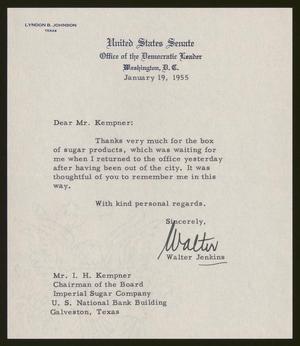 [Letter from Walter Jenkins to Isaac H. Kempner, January 19, 1955]