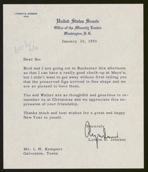 [Letter from Lyndon B. Johnson to Isaac H. Kempner, January 18, 1955]