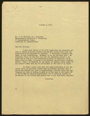 [Letter from I. H. Kempner to J. R. Killian, Jr., October 6, 1955]
