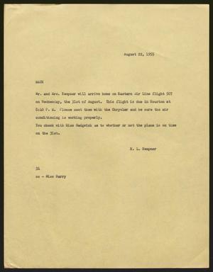[Letter from Harris Leon Kempner to Mack, August 22, 1955]