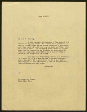 [Letter from Isaac H. Kempner to Robert J. Kleberg, June 6, 1955]