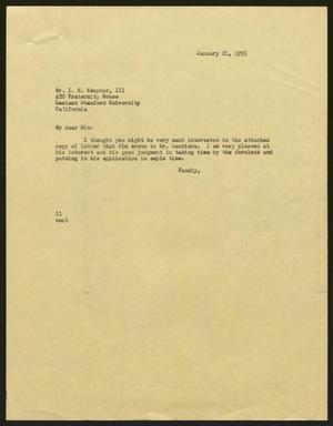 [Letter from I. H. Kempner to I. H. Kempner, III, January 21, 1955]