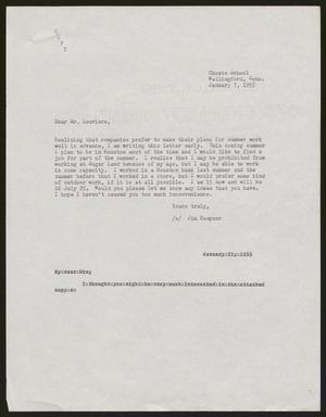 [Letter from James Carroll Kempner to Choate School, January 7, 1955]