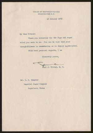 [Letter from Paul J. Kilday to Isaac H. Kempner, January 13, 1955]