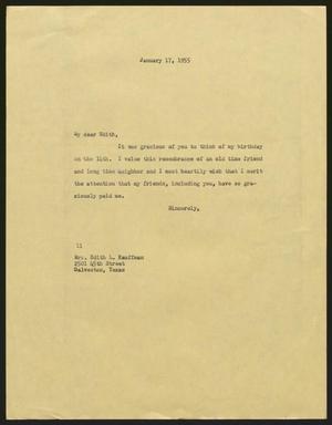 [Letter from Isaac H. Kempner to Edith L. Kauffman, January 17, 1955]
