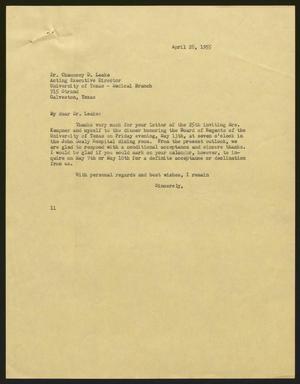 [Letter from I. H. Kempner to Dr. Chauncey D. Leake, April 28, 1955]