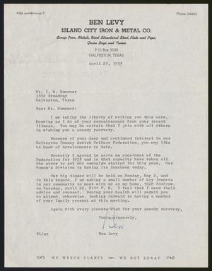 [Letter from Ben Levy to I. H. Kempner, April 20, 1955]