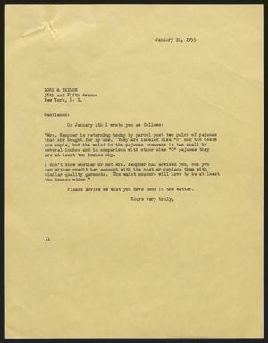 [Letter from I. H. Kempner to Lord & Taylor, January 24, 1955]