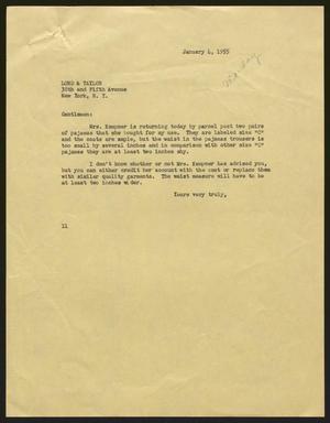 [Letter from I. H. Kempner to Lord & Taylor, January 4, 1955]