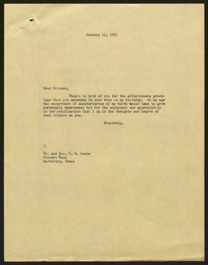[Letter from Isaac H. Kempner to Mr. and Mrs. C. D. Leake, January 15, 1955]