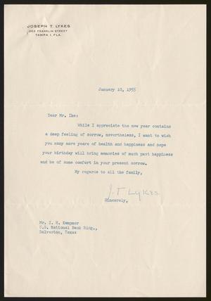 [Letter from Joseph T. Lykes to Isaac H. Kempner, January 10, 1955]