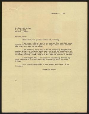 [Letter from I. H. Kempner to Louis A. Miller, December 13, 1955]