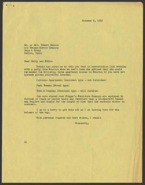 [Letter from I. H. Kempner to Mr. and Mrs. Edward Marcus, October 5, 1955]