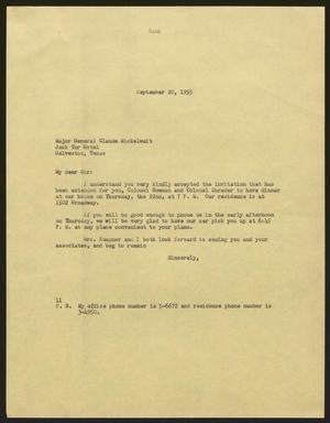 [Letter from I. H. Kempner to Major General Claude Mickelwait, September 20, 1955]