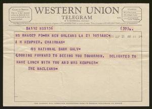 [Telegram from The Macleans to I. H. Kempner, September 21, 1955]