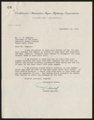 [Letter from Donald Maclean to I. H. Kempner, September 22, 1955]