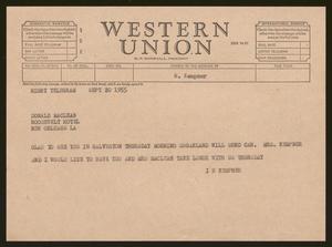 [Telegram from Isaac H. Kempner to Donald Maclean, September 20, 1955]