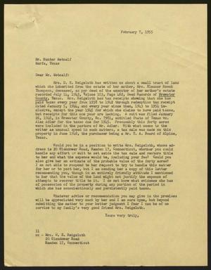 [Letter from I. H. Kempner to Hunter Metcalf, February 7, 1955]