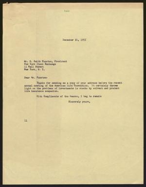 [Letter from Isaac H. Kempner to G. Keith Funston, December 21, 1955]