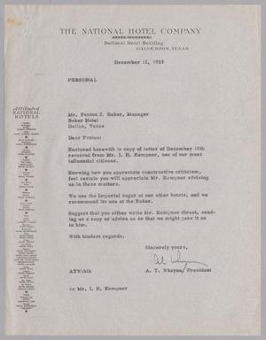 [Letter from A. T. Whayne to Mr. Fenton J. Baker, December 12, 1955]