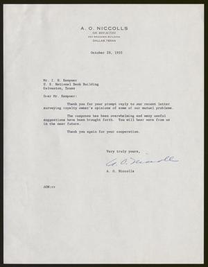 [Letter from A. O. Niccolls to Isaac H. Kempner, October 28, 1955]