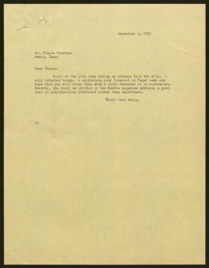 [Letter from I. H. Kempner to Mr. Claude Nussbaum, September 1, 1955]