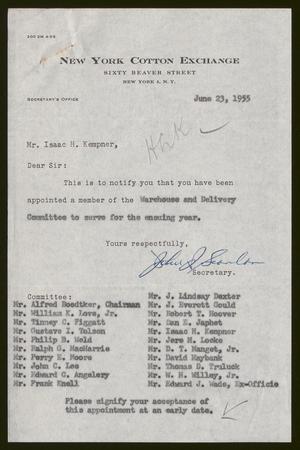 [Letter from the New York Cotton Exchange to I. H. Kempner, June 23, 1955]